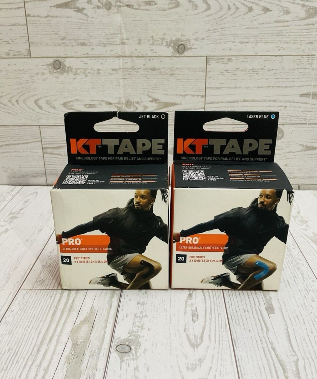 2 KT Tape Pro Kinesiology Tape 20 Pre-Cut Strips Jet Black Laser Blue New