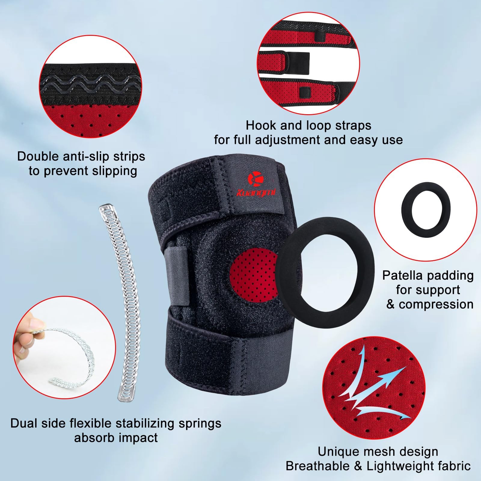 Knee Brace with Side Stabilizers & Patella Gel Pad,Adjustable Compression Kne…