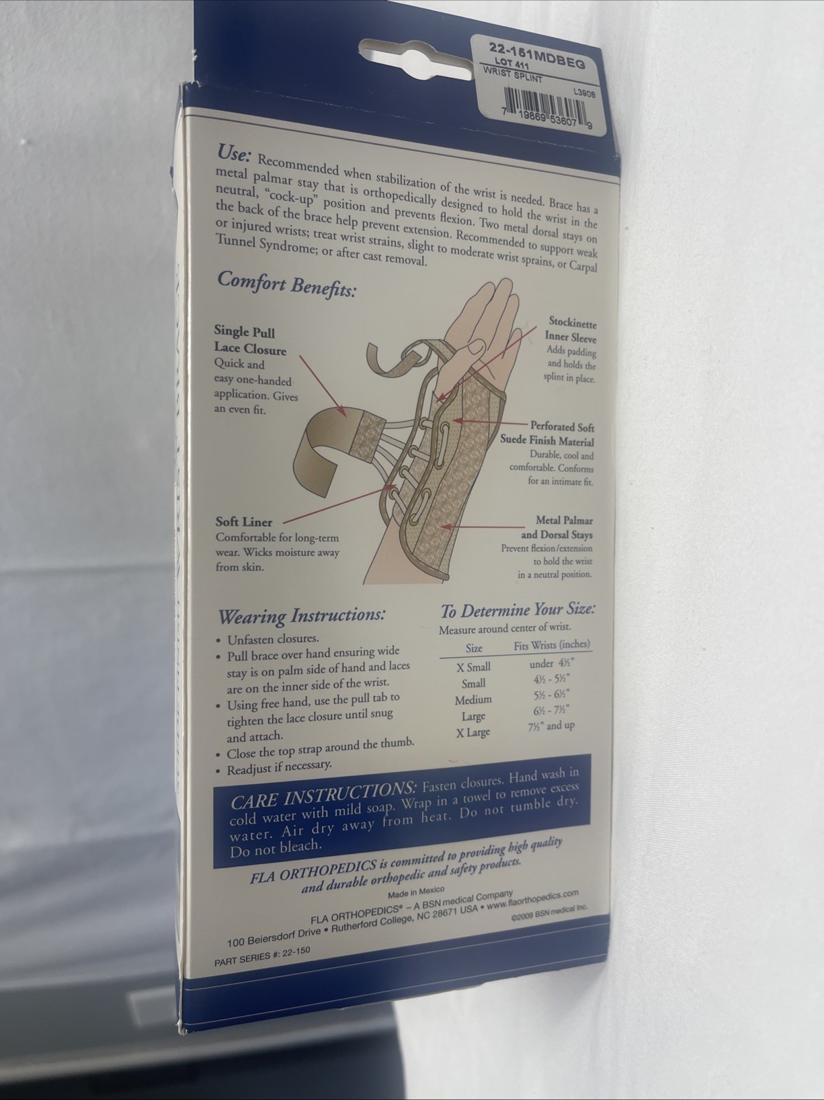 WRIST BRACE SOFT FIT SUEDE FINISH MEDIUM LEFT BEIGE HOSPITAL GRADE FLA ORTHO
