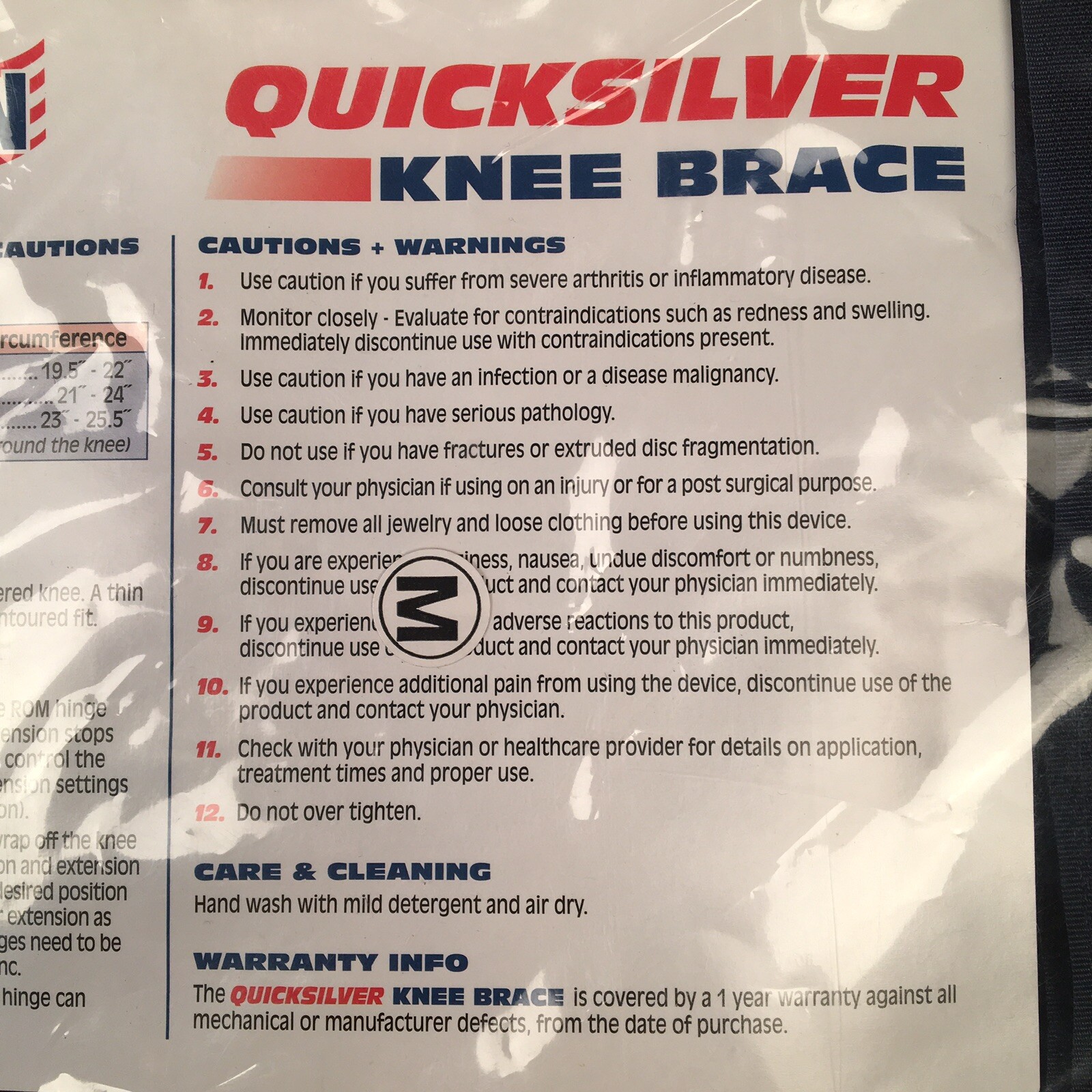 American Medical Products Quicksilver Knee Brace Blue Size Medium Brand New