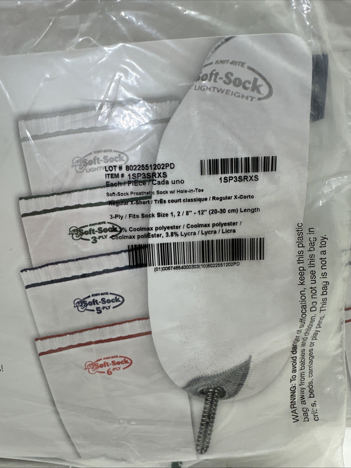Knit-Rite SOFT SOCK Prosthetic Sock – Fits #1, #2 x 8”- 12” 1SP3SRXS Reg X Short