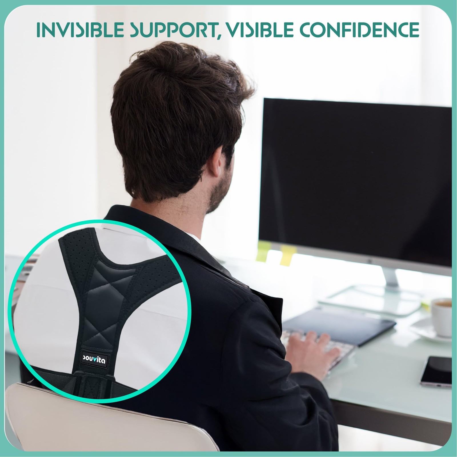 SOUVITA Posture Corrector for Women & Men – Fully Universal Size, Black