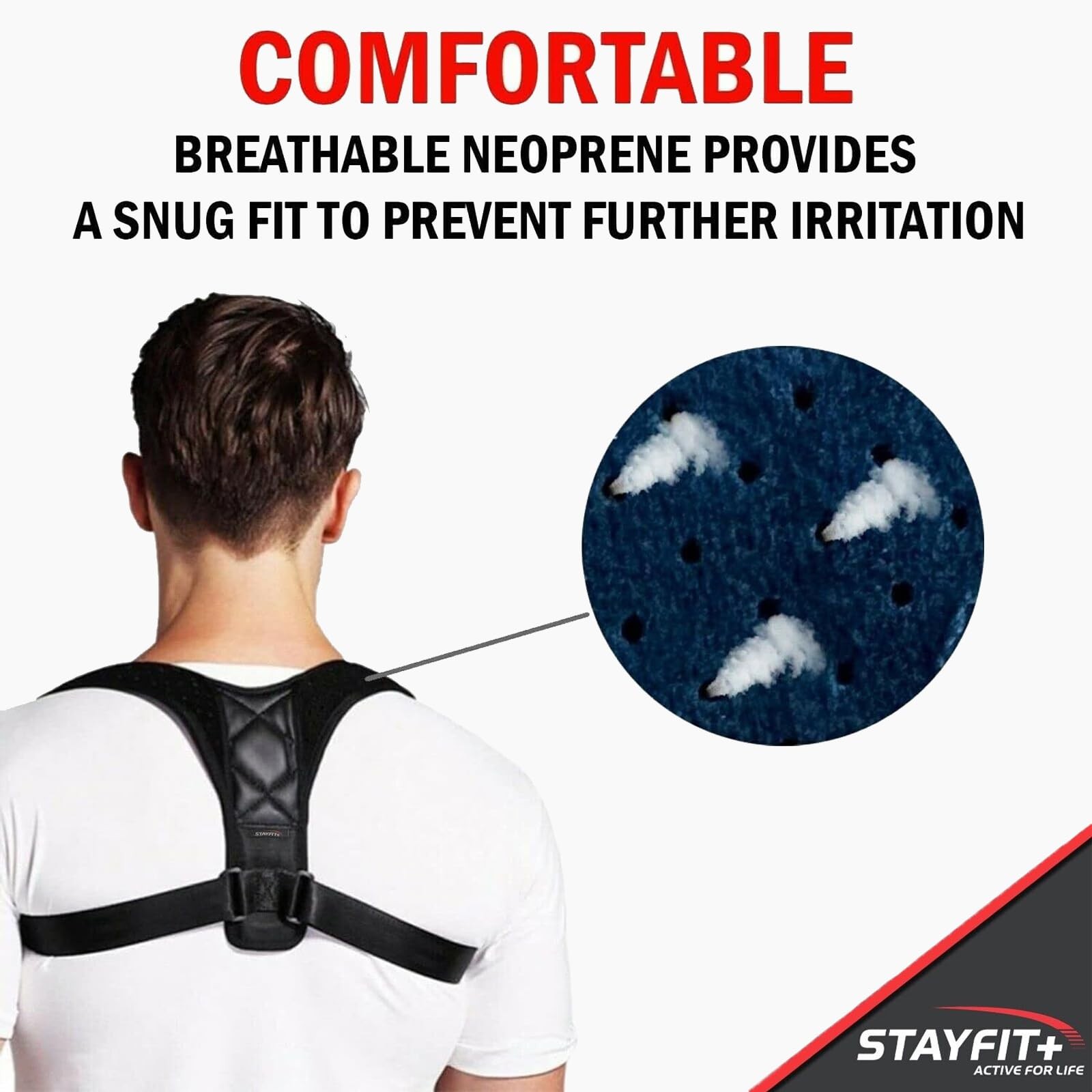 Stayfit Posture Corrector Unisex Back Brace, Adjustable Upper One Size, Black