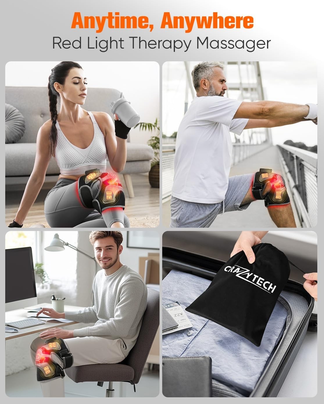 Cordless Red Light Therapy Knee Brace & Vibration Massager, Infrared Heating Pad