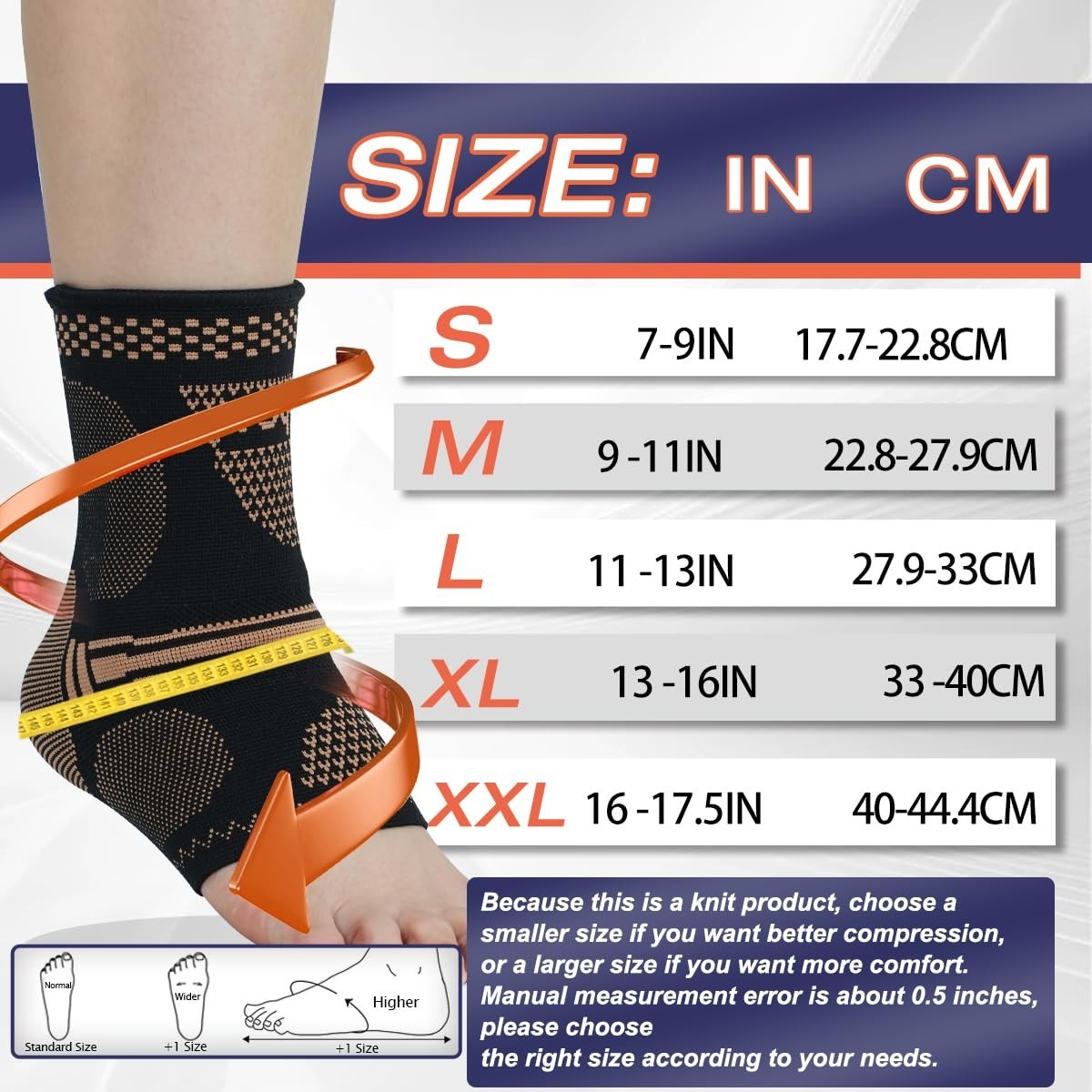 Copper Ankle Brace Compression Sleeve – 2 Pack, Yellow-Black XL for Pain Relief