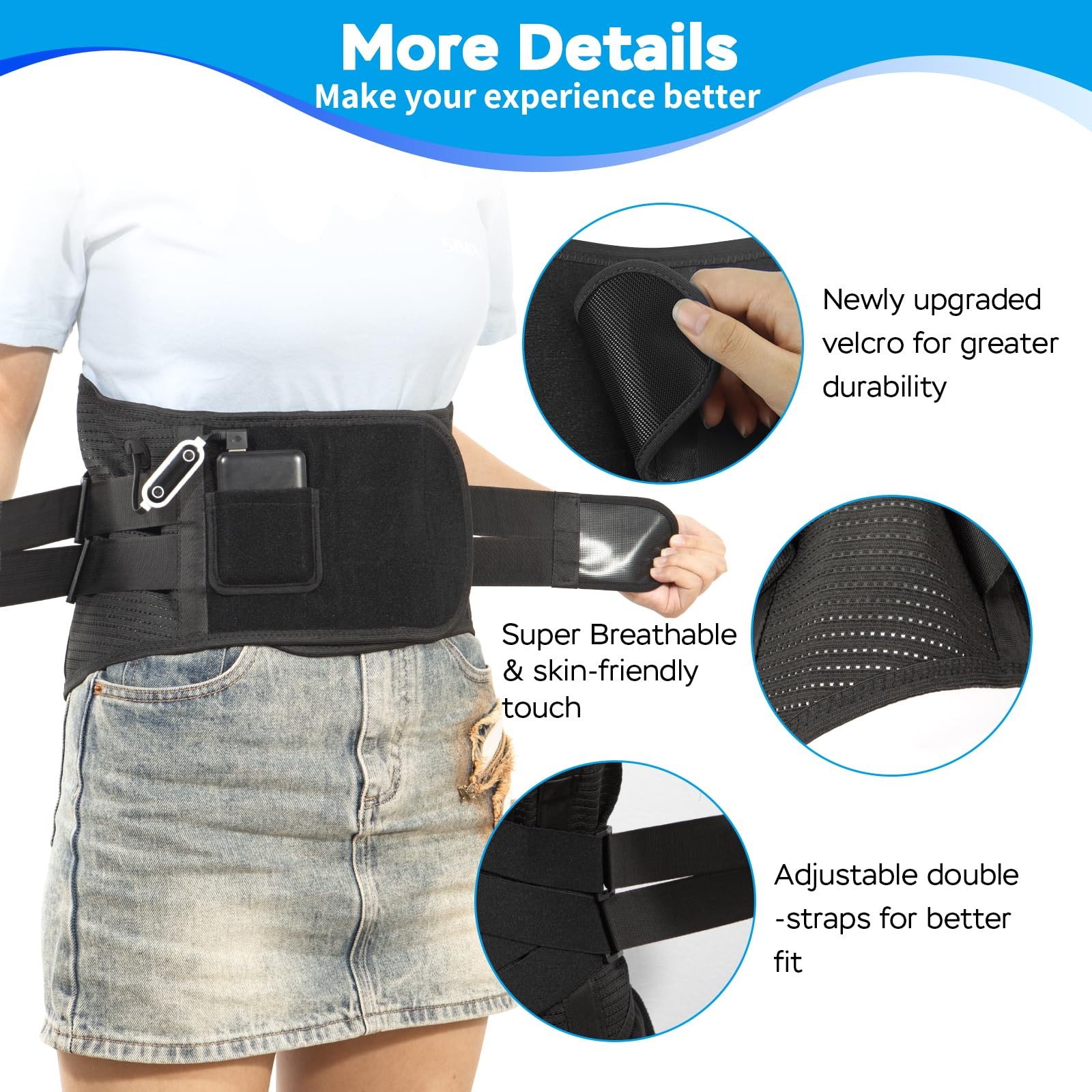 Heated Back Support Belt – Breathable Belt with Heating Pad for Lower Back Pa…
