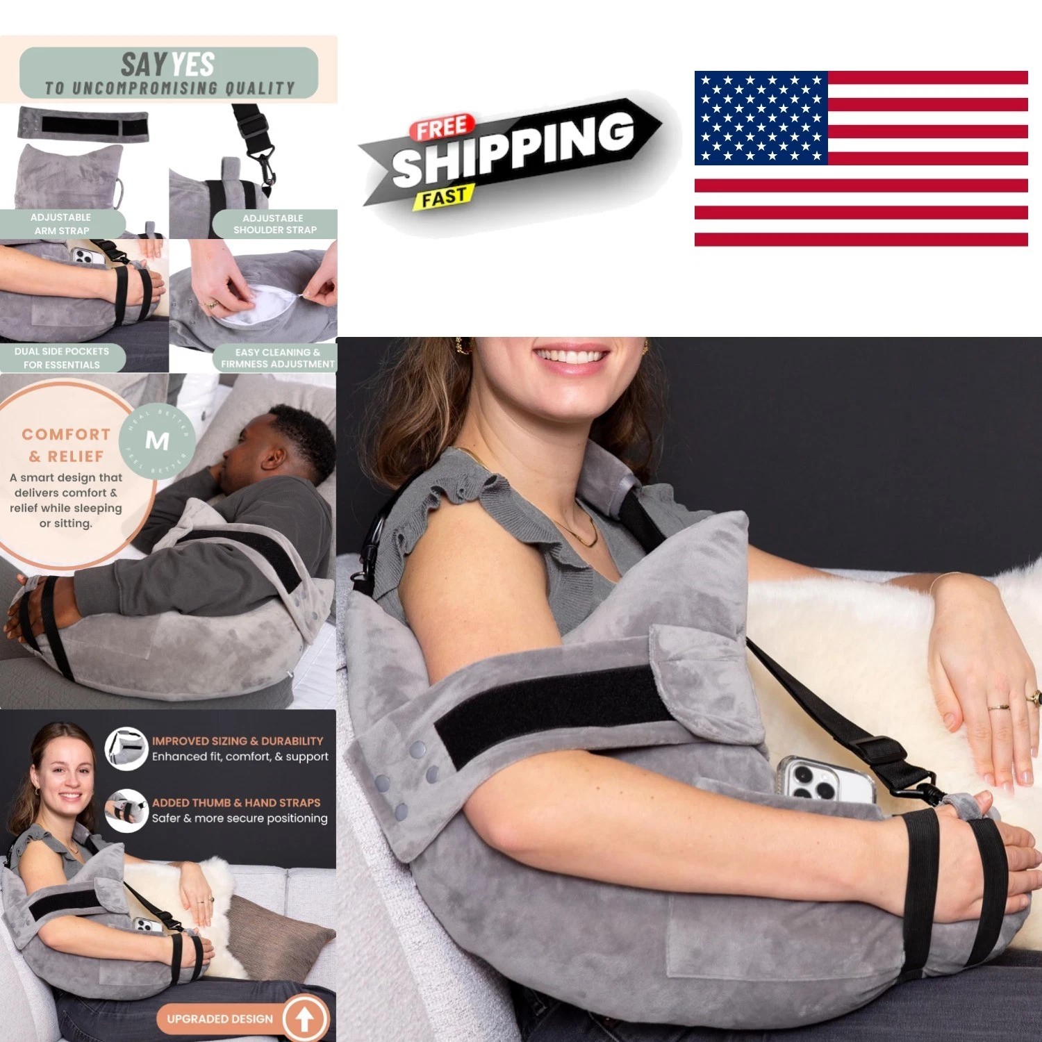 Moonlight Grey Arm Elevation Pillow for Shoulder Recovery Adjustable Features