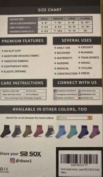 SB SOX Plantar Fasciitis Compression Socks – Black Small – 2 PAIRS