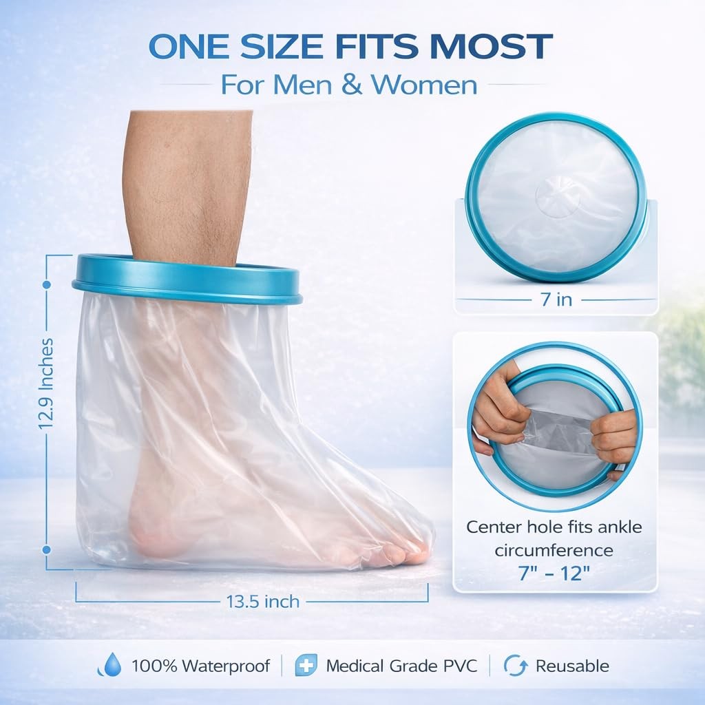 Waterproof Foot Cast Cover for Shower, Reusable Ankle Cast Protector for Adults,