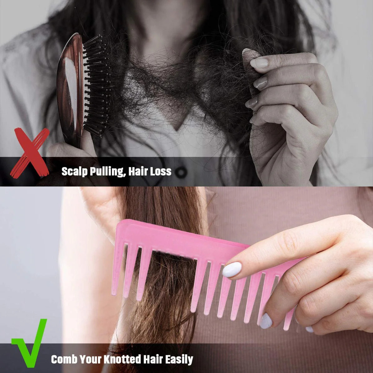 Wide 19 Tooth Detangling Comb, Portable for Daily Use (Gold)