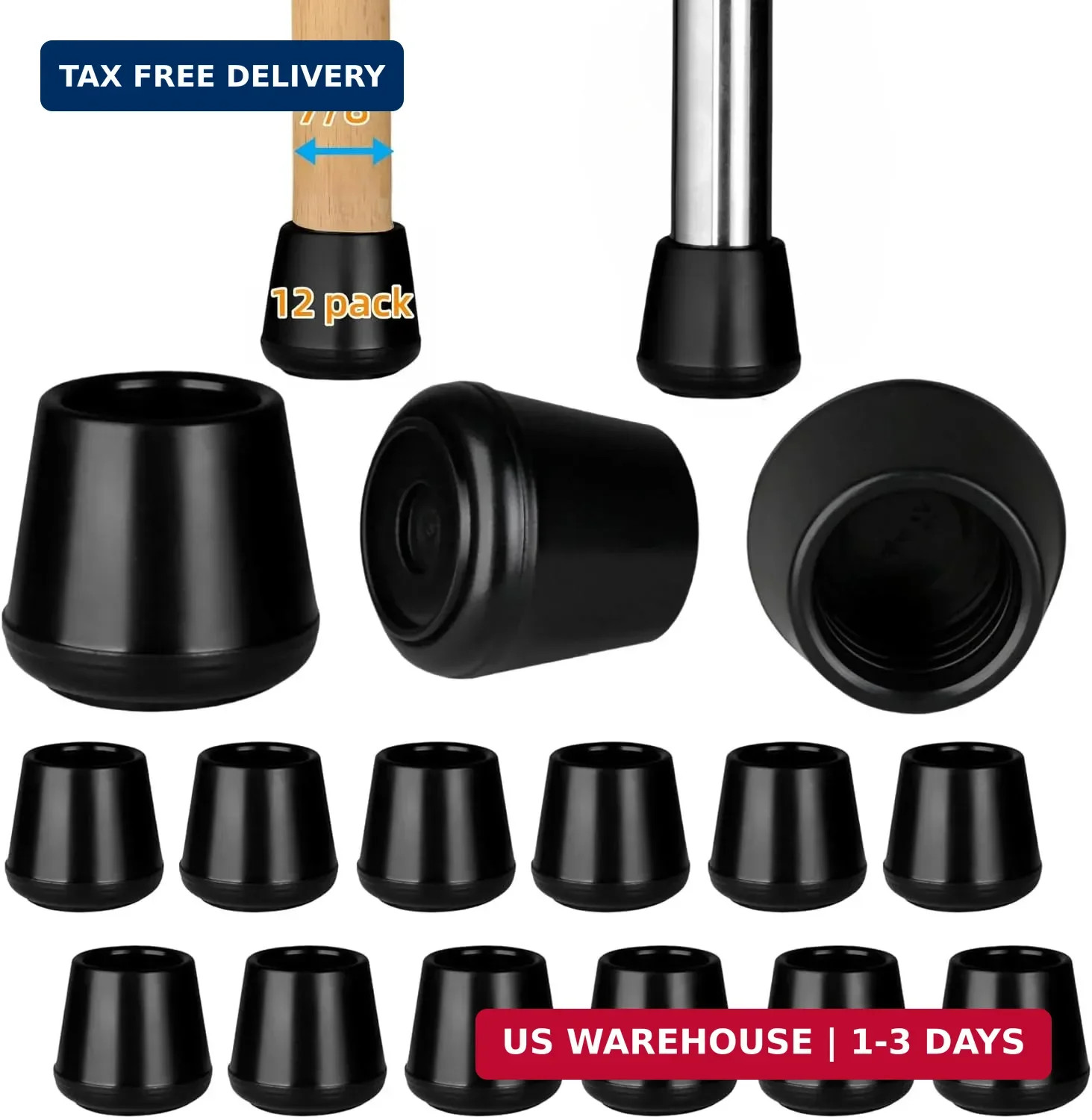 7/8″ Chair Leg Tips Caps, Non-Slip Rubber Leg Tips, Stool Leg Protectors Cap, Fo