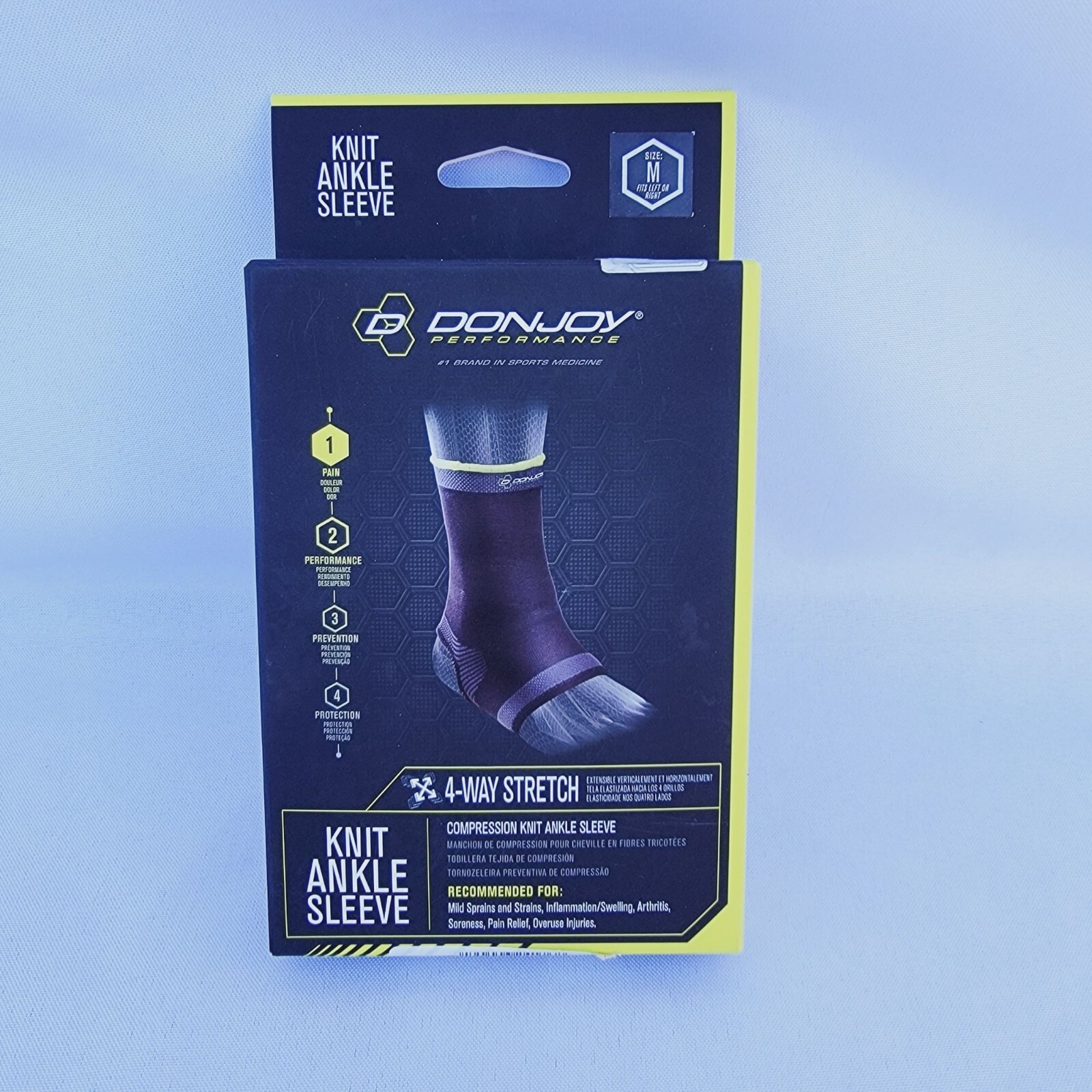 Donjoy Performance Knit Ankle Sleeve M Compression Support 4-Way Stretch Antimic