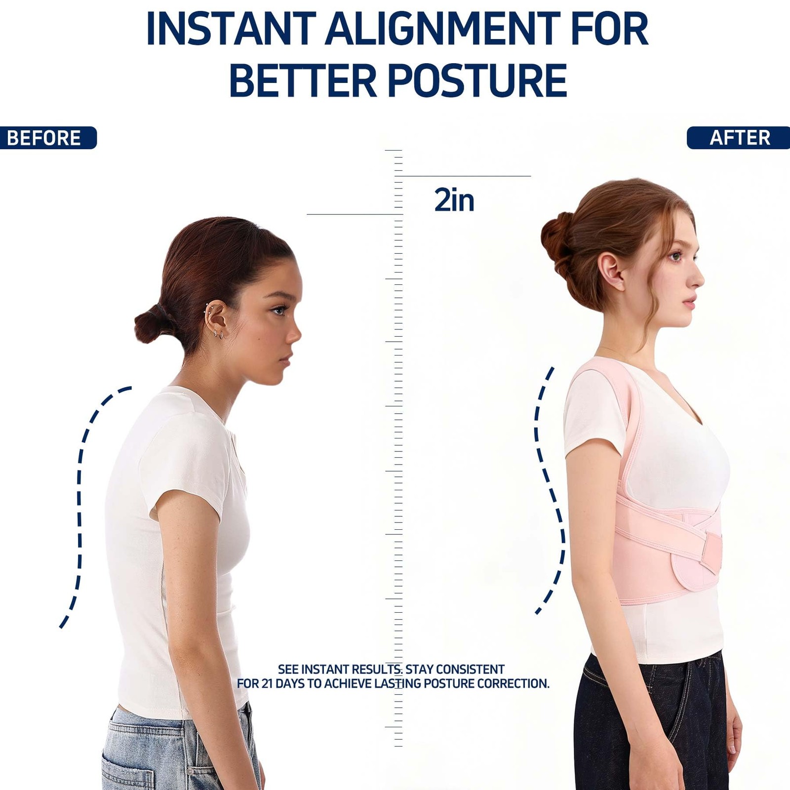QFE Posture Corrector for Women and Men Back Medium (Waist 27.5″-31.5″), Pink