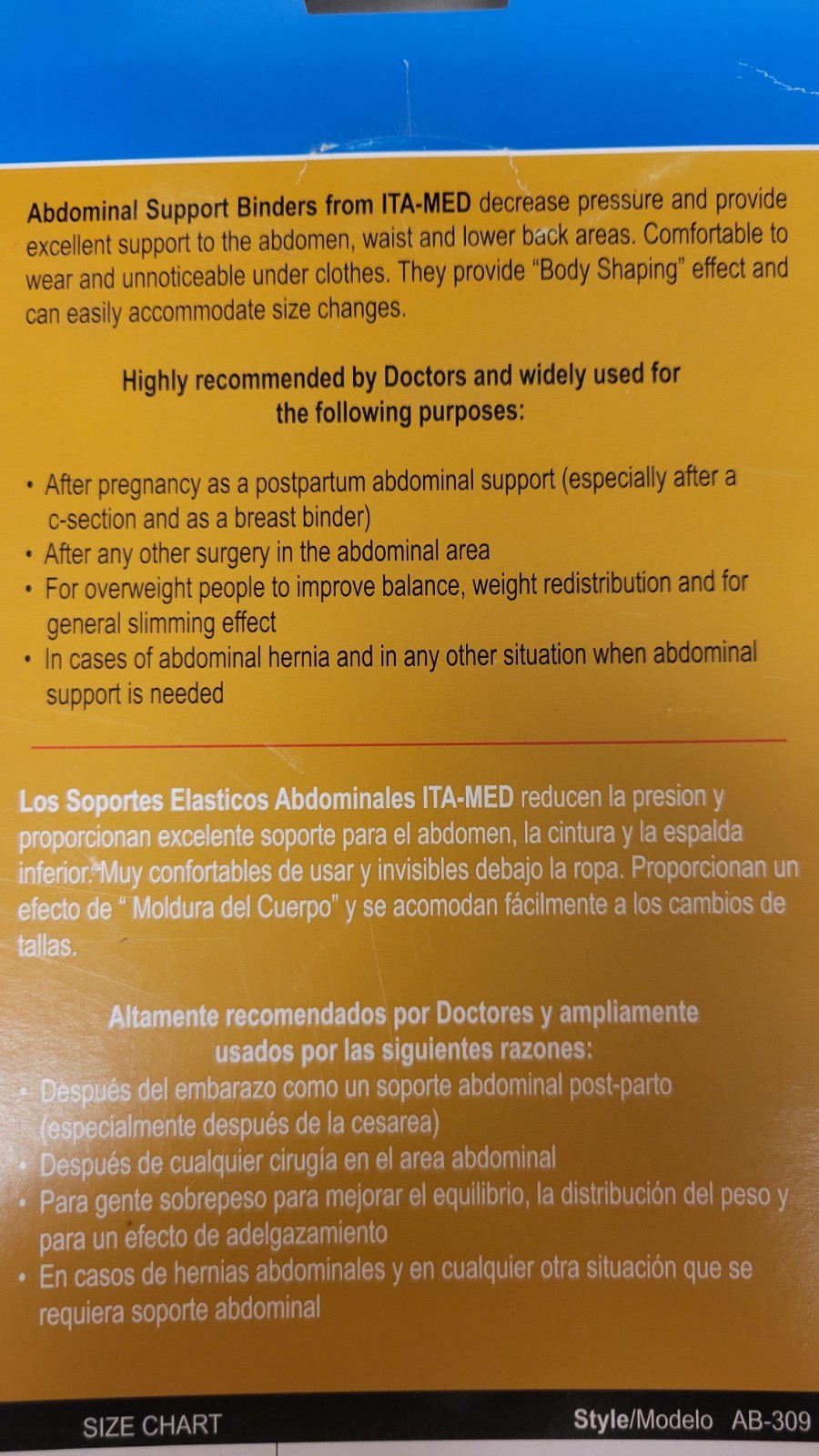 ITA-MED Standard Abdominal Support Binder – Unisex, 9″ Wide – Made in USA Size M