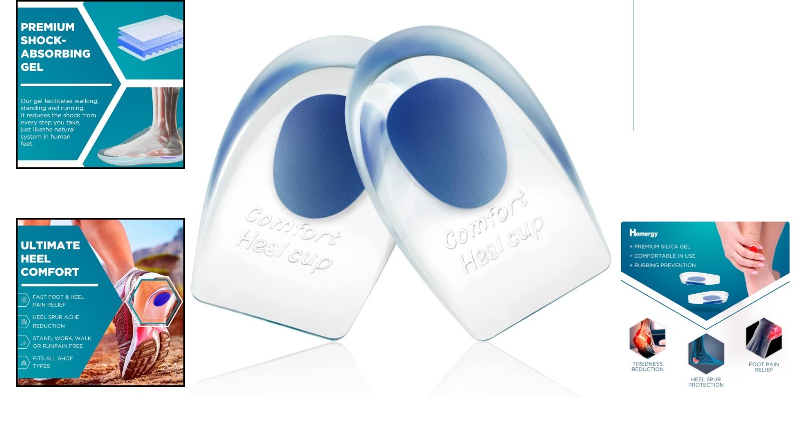 Comfortable Gel Heel Cups for Achilles Tendonitis – 2 Pack | Pain Relief