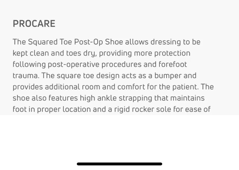 ProCare Post Op Shoe Squared Toe Shoe 79-81233 S Men’s 5.5-7 Women’s 6.5-8