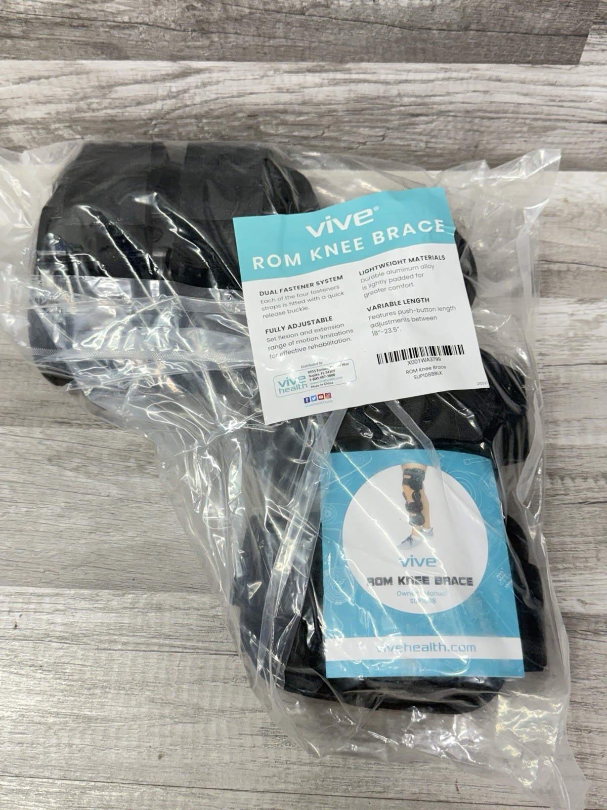 NEW Vive ROM Knee Brace – Vive Health SUP1088 – Adult – Black – Reversible Fit