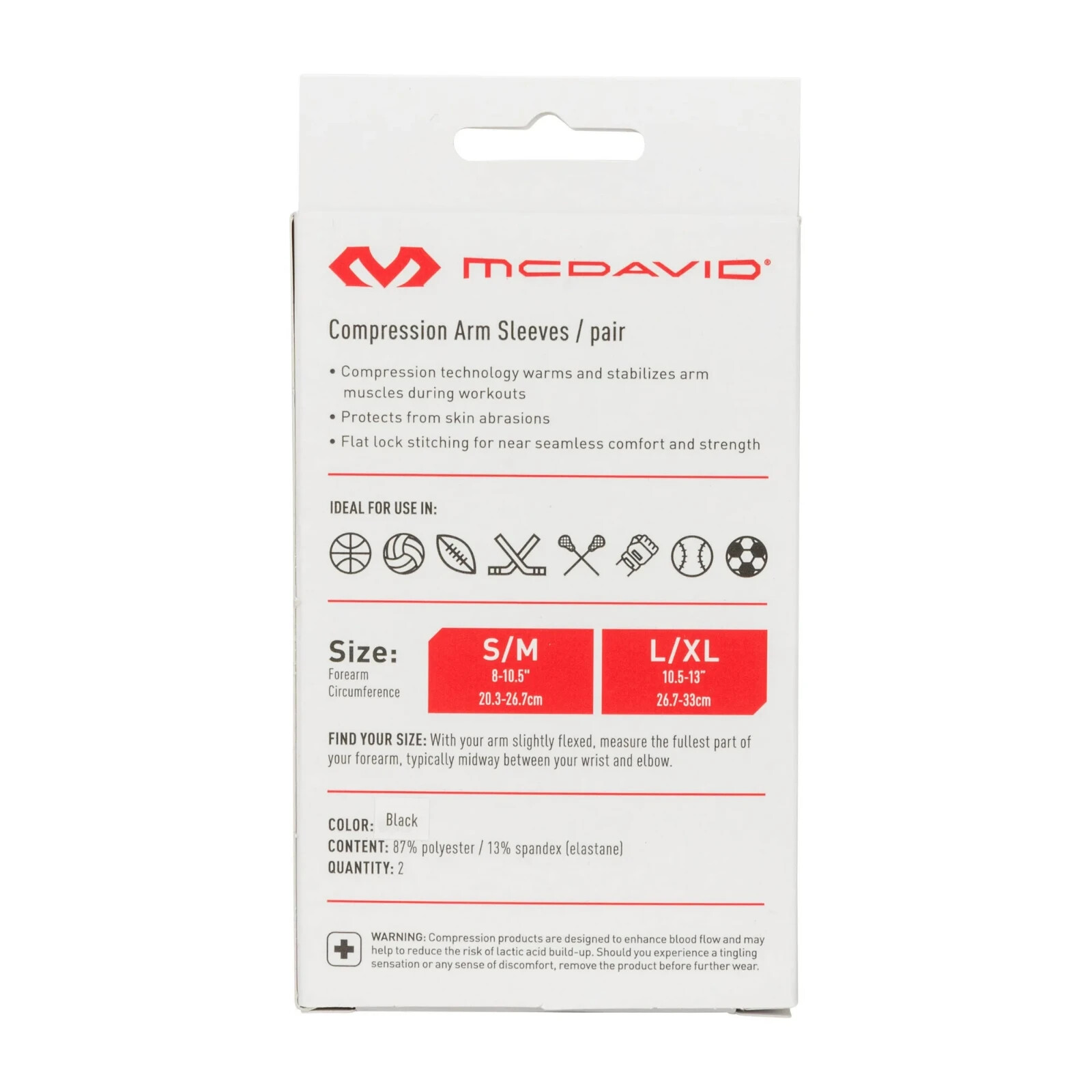 McDavid Sport Polyester Compression Arm Sleeve Pair Black, Adult S-M, New ✔️