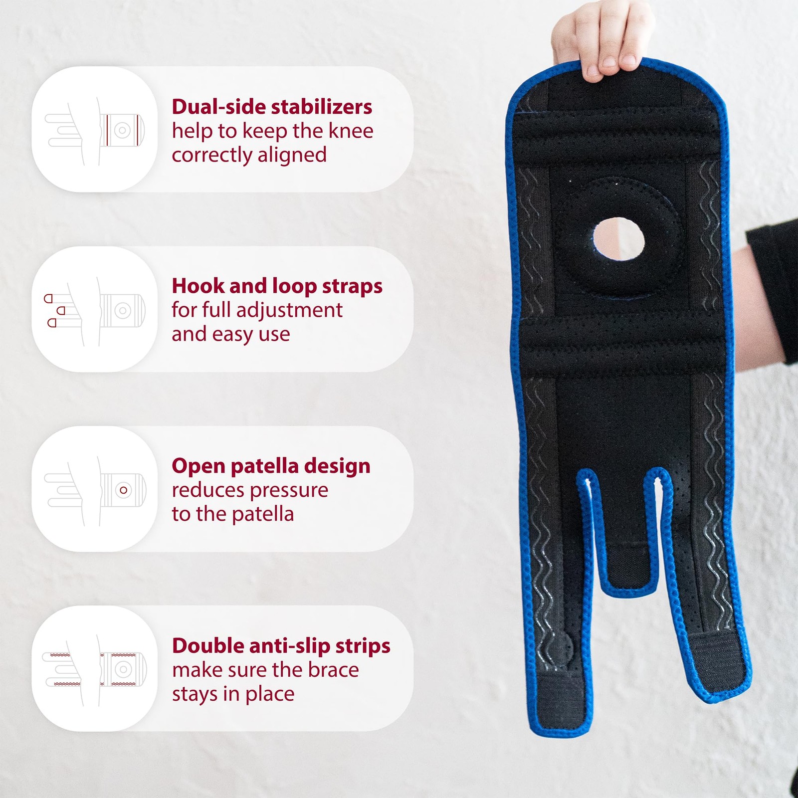 Kids Knee Brace Osgood Schlatter Youth Compression Support Boys Girls Blue