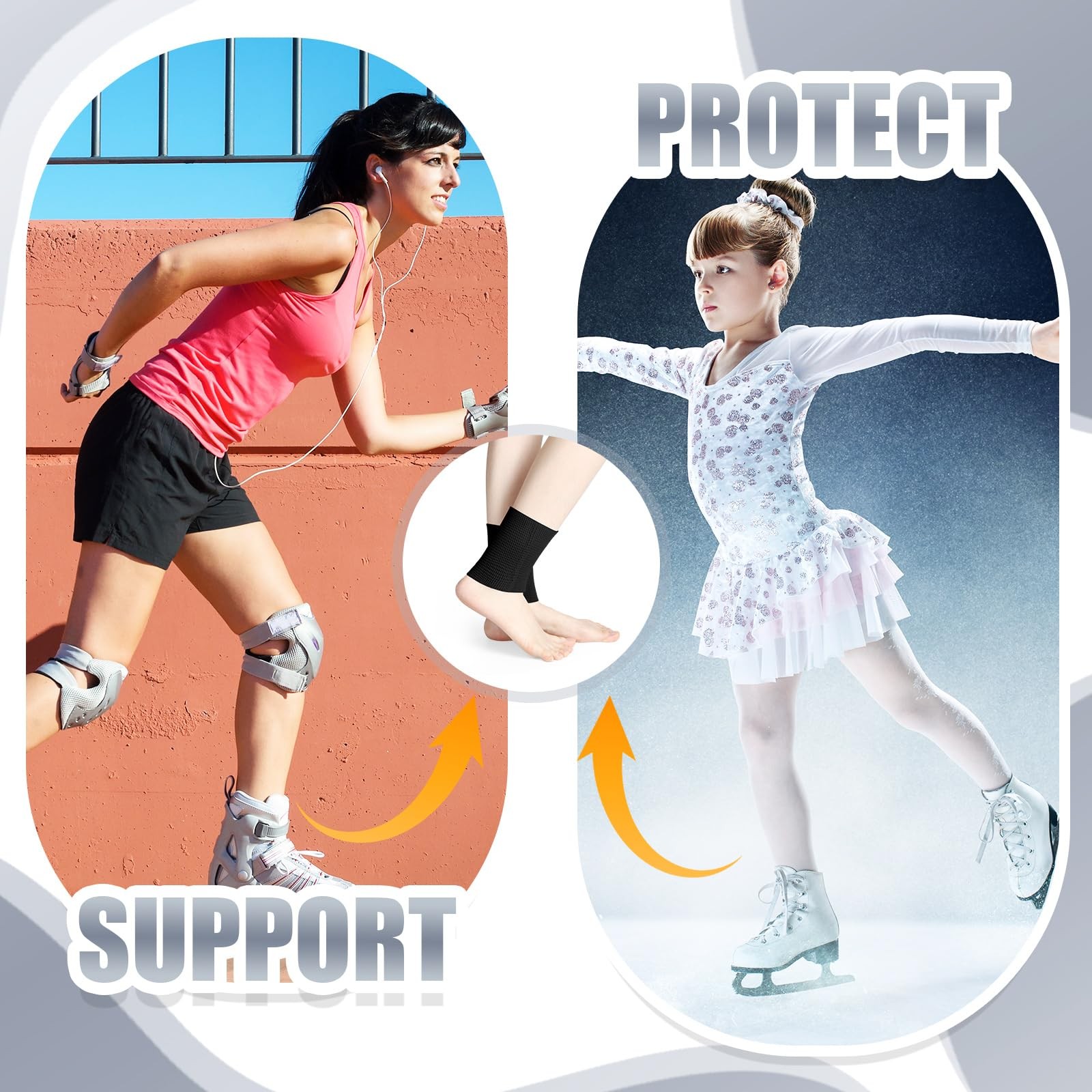 2 PCS Black Ankle Gel Sleeves Padded Socks Skateboard Pads Compression Brace