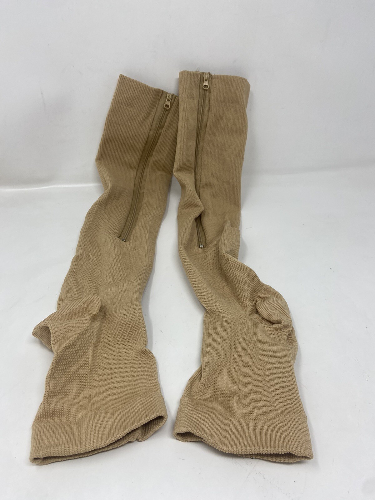 Zip Up Compression Socks Support Hose Unisex Edema Diabetic Lot Of 10 L/XL Beige