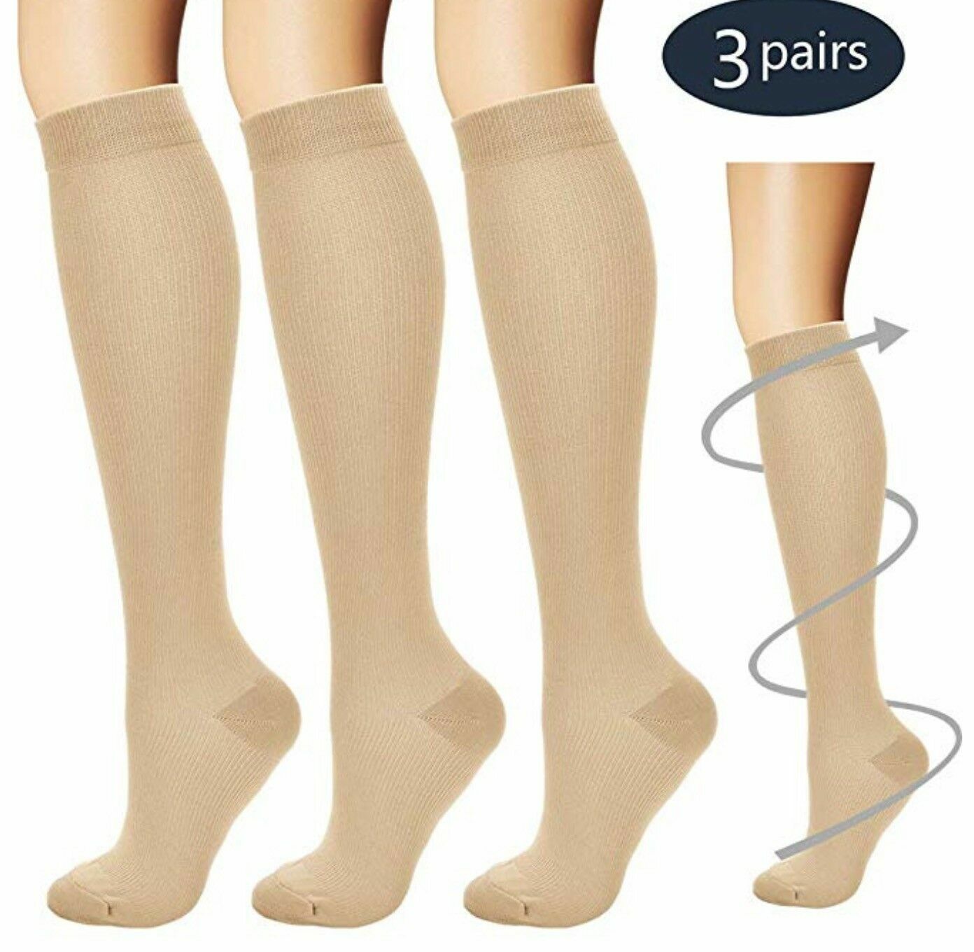 3 Pairs Compression Support Socks 15-20mmHg Graduated Relief Men Women (S-XXL)