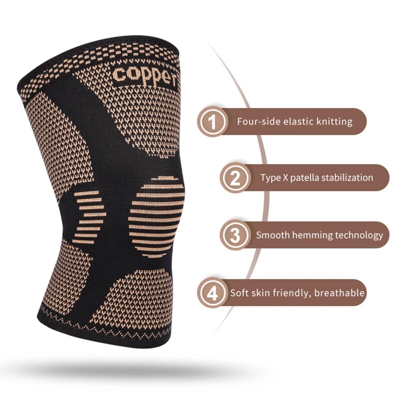 Copper Infused Knee Support Sleeve Compression Sport Brace Arthritis Pain Relief
