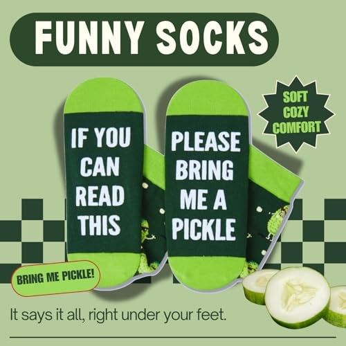Funny Socks for Men Women – Pickle Gifts, Ice Cream Bring Me Pickle Dark Green