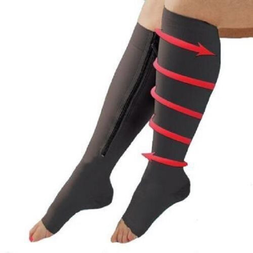 Zippered Compression Socks Support Stockings Leg Calf Men’s Women’s Sox (S-XXL)