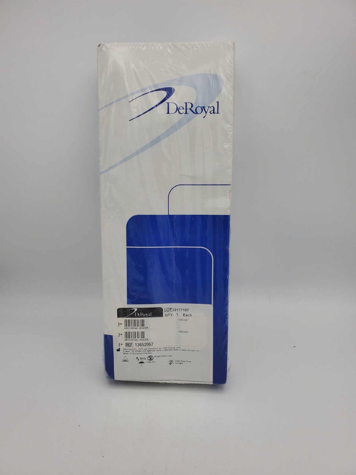 DeRoyal Abdominal Binder 13652067 Med/Lg 12” 46-62″ Elastic Closure-New Sealed