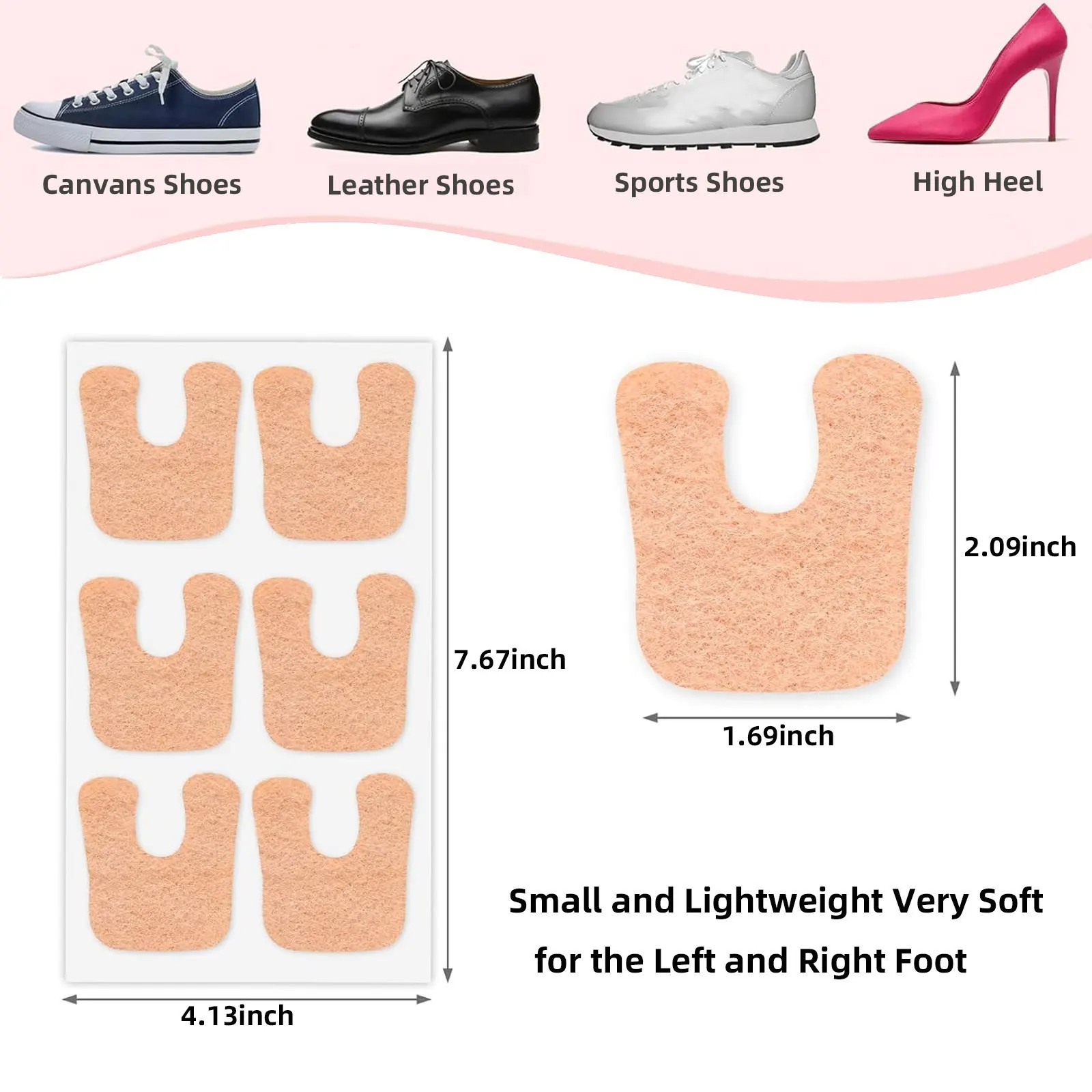 6-72PCS U-Shaped Felt Callus Pads,Protect Calluses from Rubbing on Shoes,Reduce