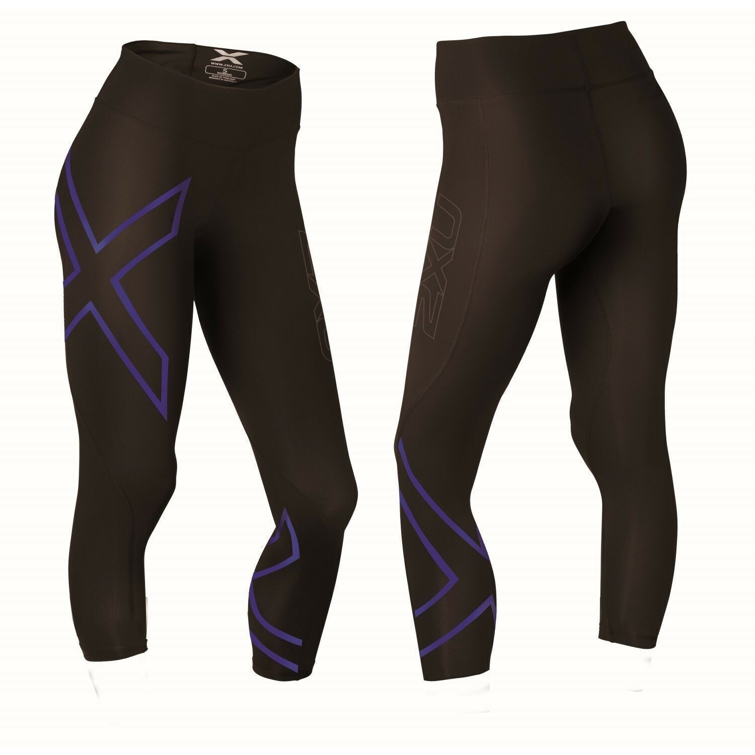 GREAT SAVINGS || 2XU Compression Womens Mid-Rise 7/8 Tights (Black/Metallic Blue