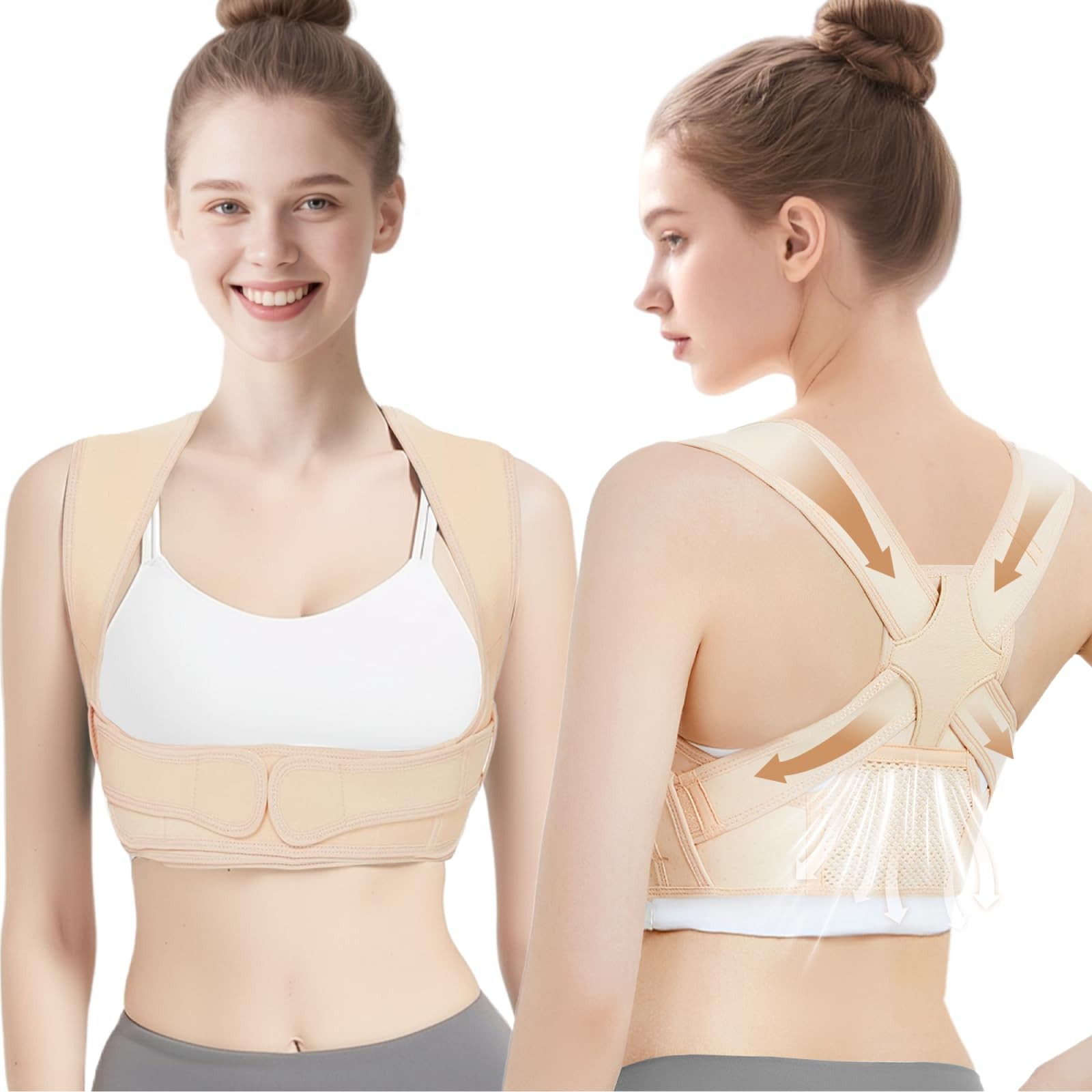 BLACKYEW Back Brace Posture Corrector for Women and Men, Adjustable L, Beige