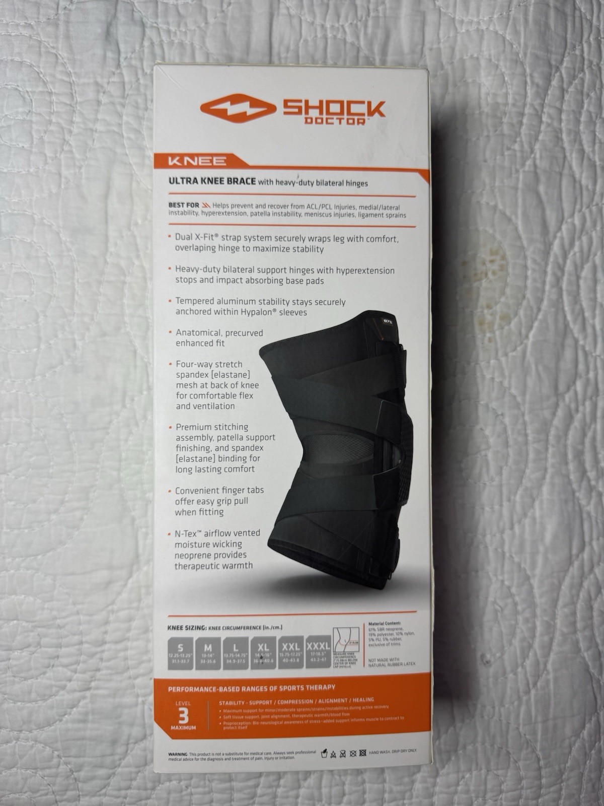 Shock Doctor Ultra Knee Brace Level 3 XL Heavy Duty Bilateral Hinges Black New
