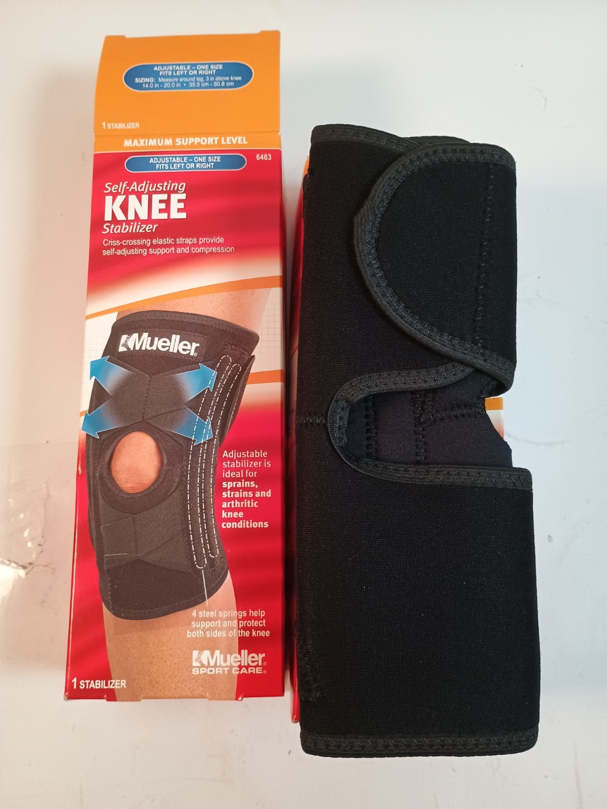 *NEW *Mueller Self Adjusting Knee Stabilizer *Black *One Size Max Support #6463