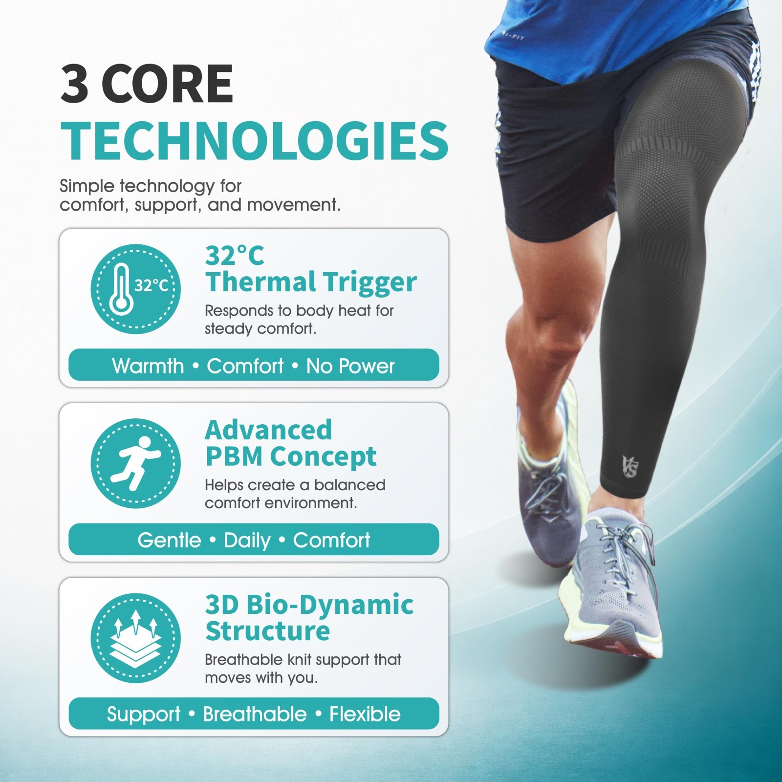 Graphene Full Leg Compression Sleeve for Knee Pain Relief, Swelling & Circulatio