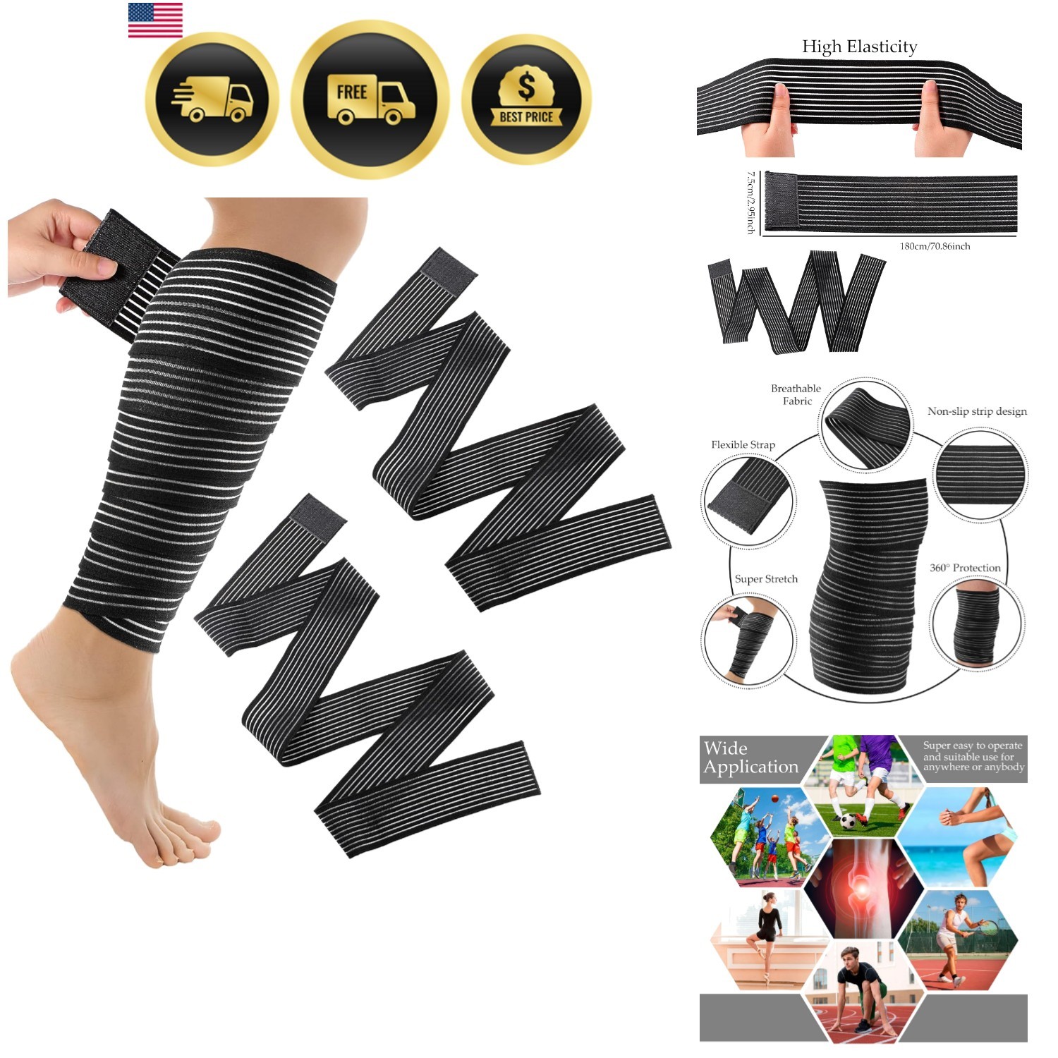 Compression Bandage Wraps for Leg, Elastic Calf Compression Sleeve Ankle Supp…
