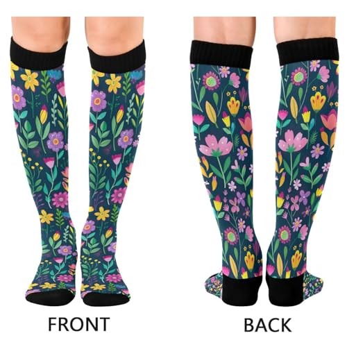 Compression Socks for Women and Men 20-30 mmHg Knee Colorful Floral Pattern