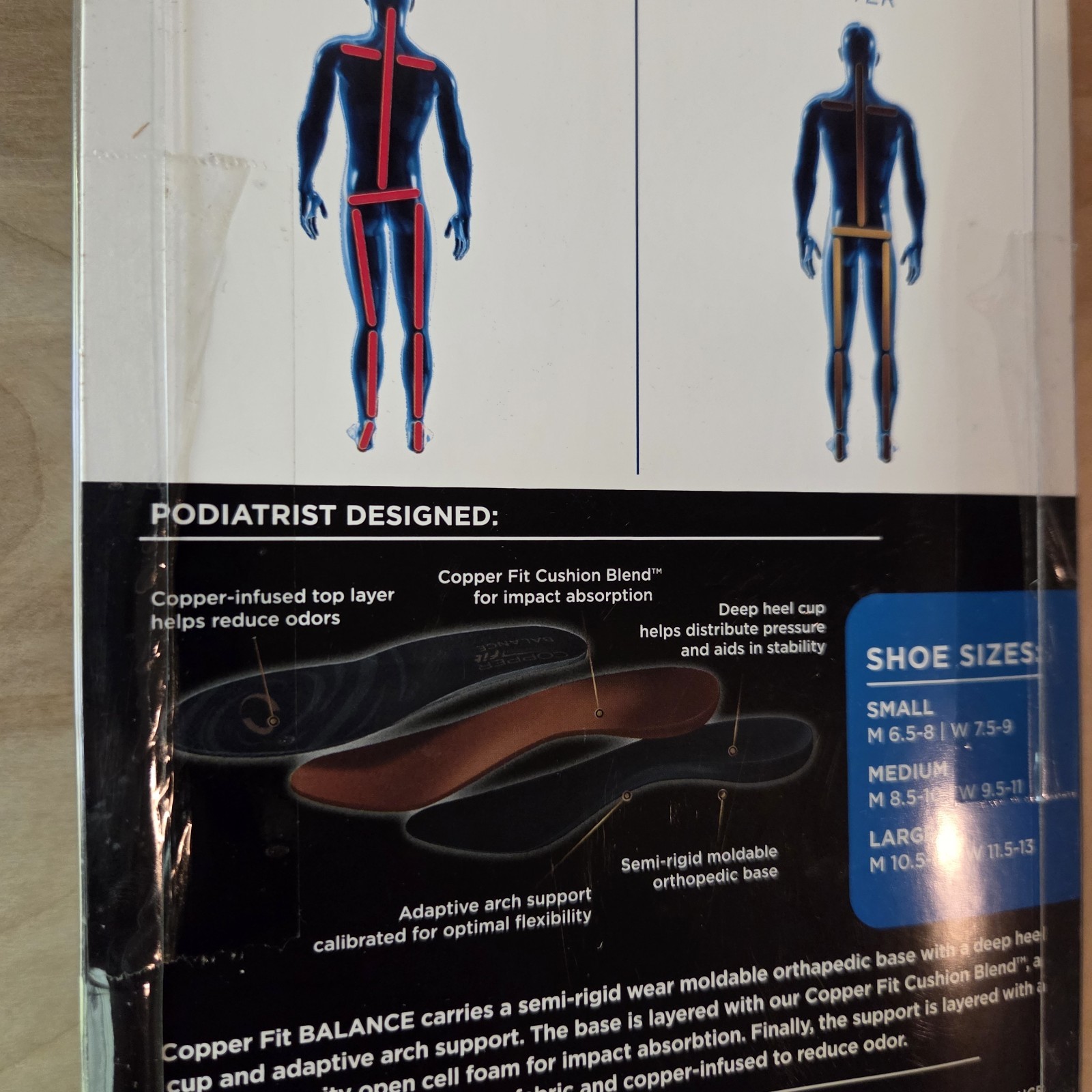 COPPER FIT BALANCE Performance Orthotic Insoles Small M 6.5-8 W 7.5-9 New sealed