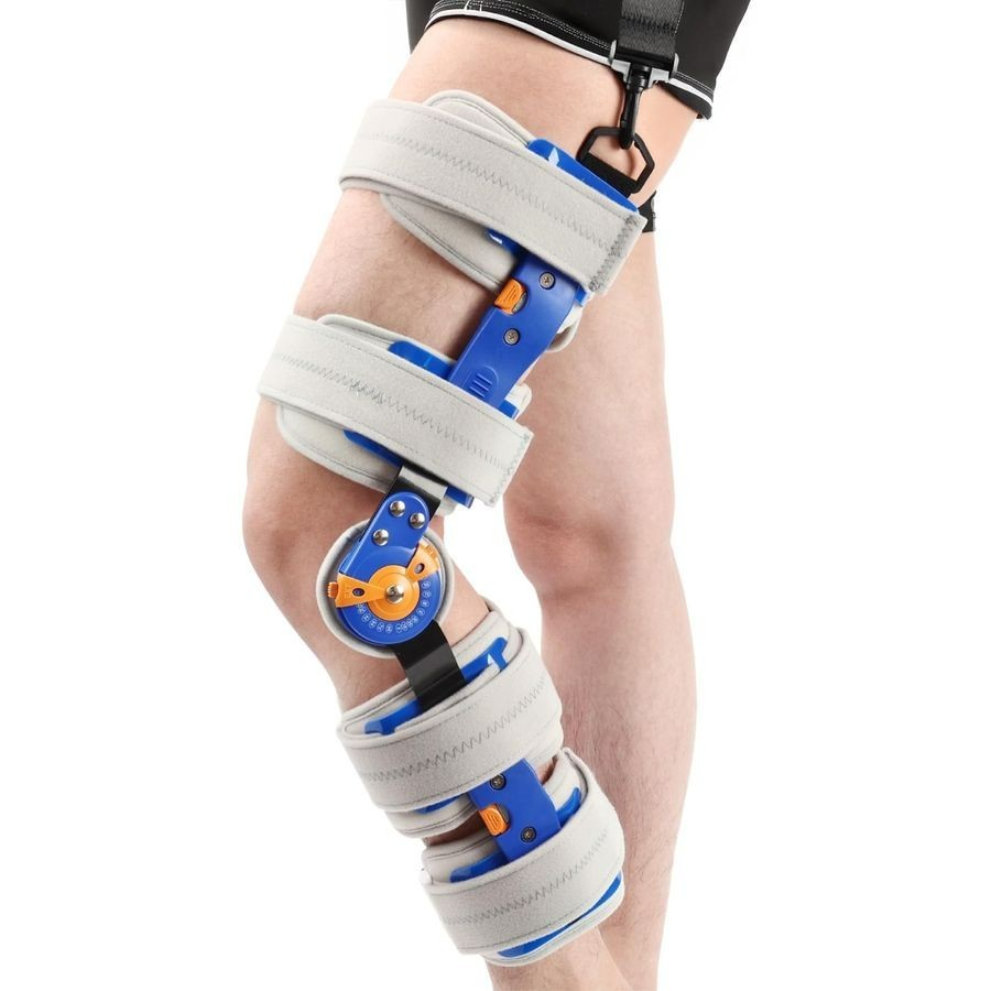 Hinged ROM Knee Brace with Side Stabilizers, Adjustable Post Op Knee Support Imm