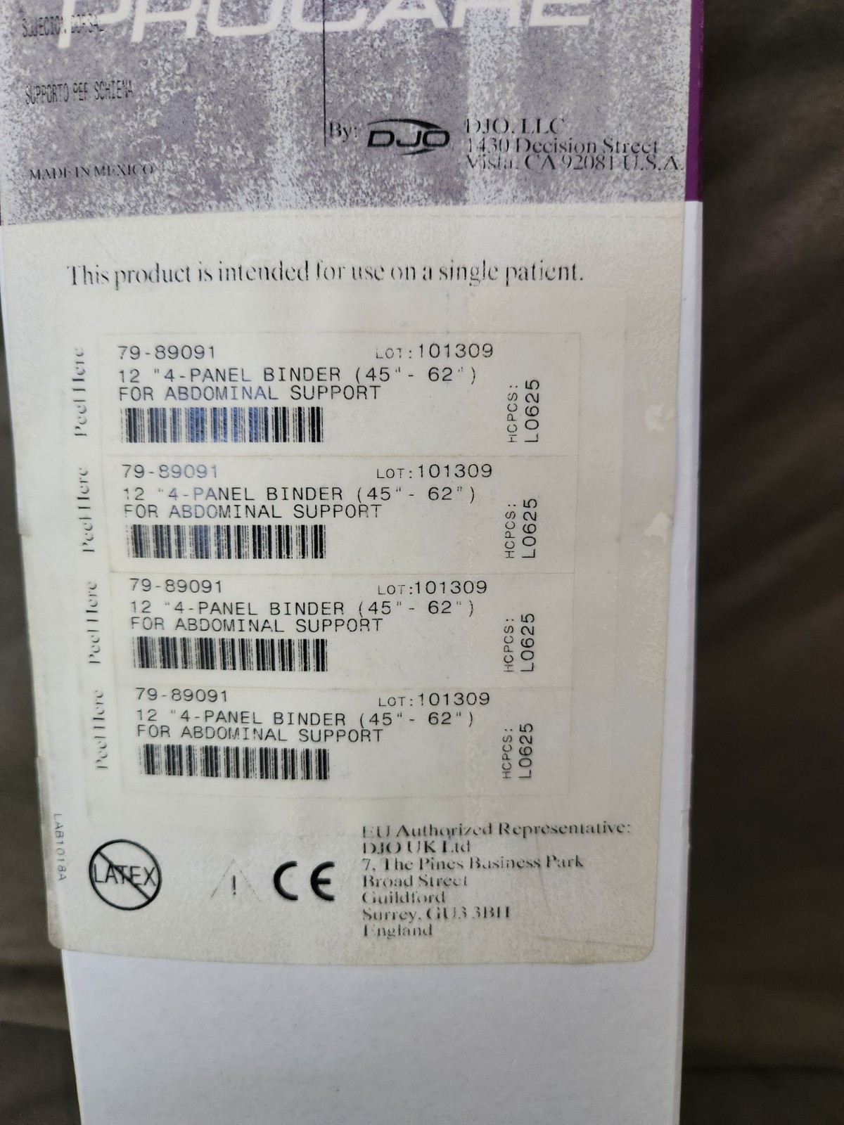 One PROCARE 12″- 4 Panel Binder (45″-62″) For Abdominal Support 79-89091 – NIB