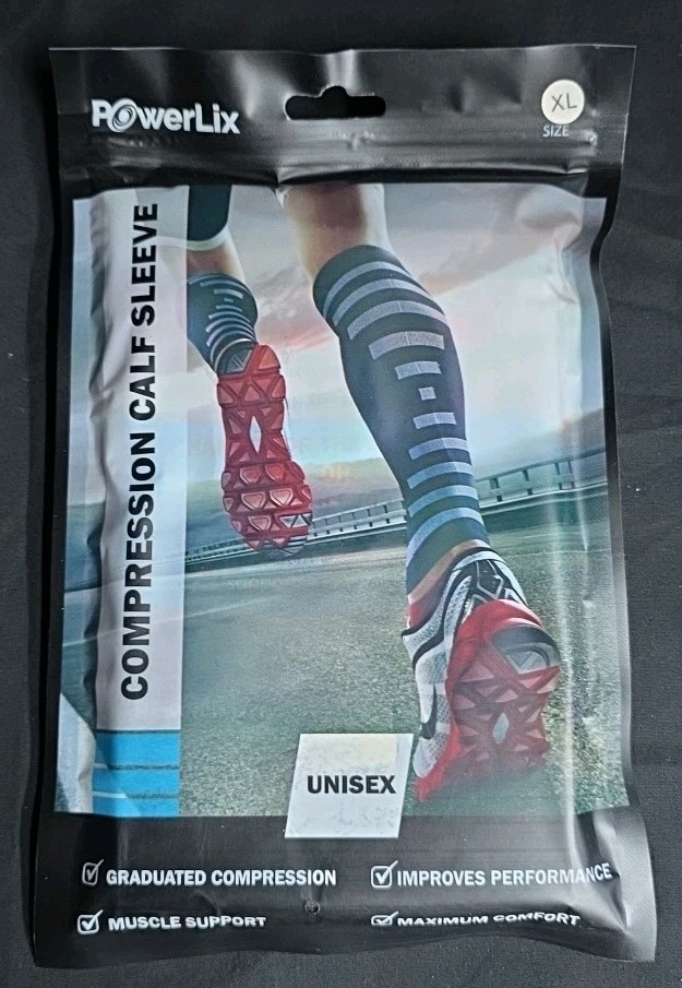Powerlix Unisex Compression Calf Sleeve XL Black 1 Pair NEW Muscle Support
