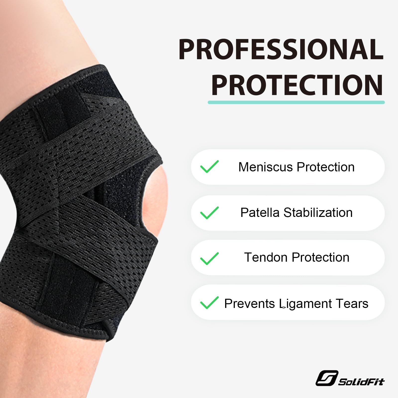 Knee Brace with Side Stabilizers for Meniscus Tear, Adjustable Medium, Black