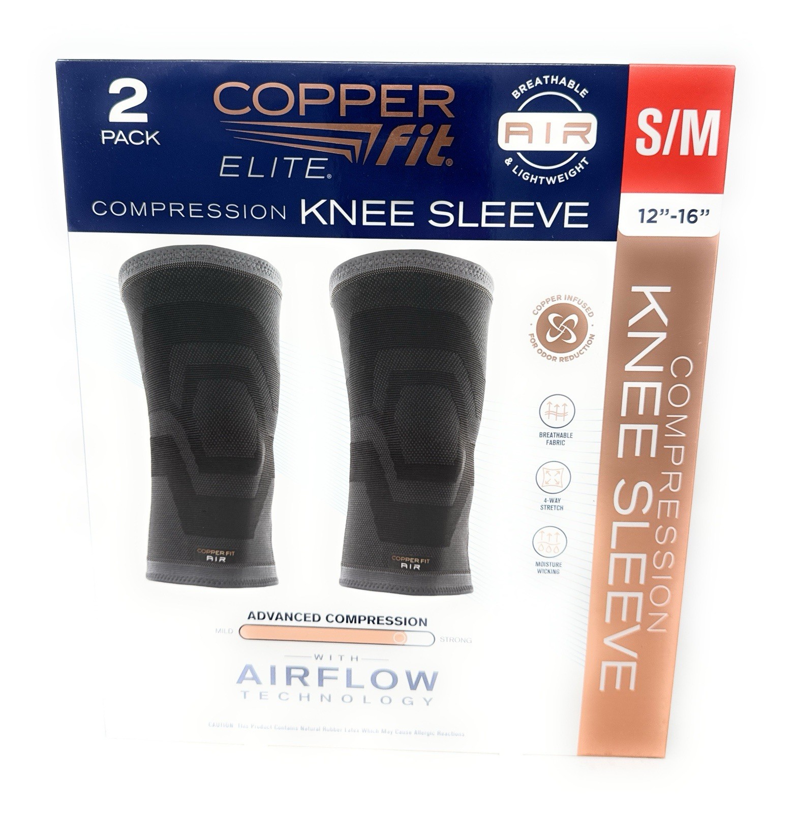 Copper Fit Elite Air Knee Sleeve 2Pack(S/M) ,AIR Flow Stays Dry Cool Lightweight
