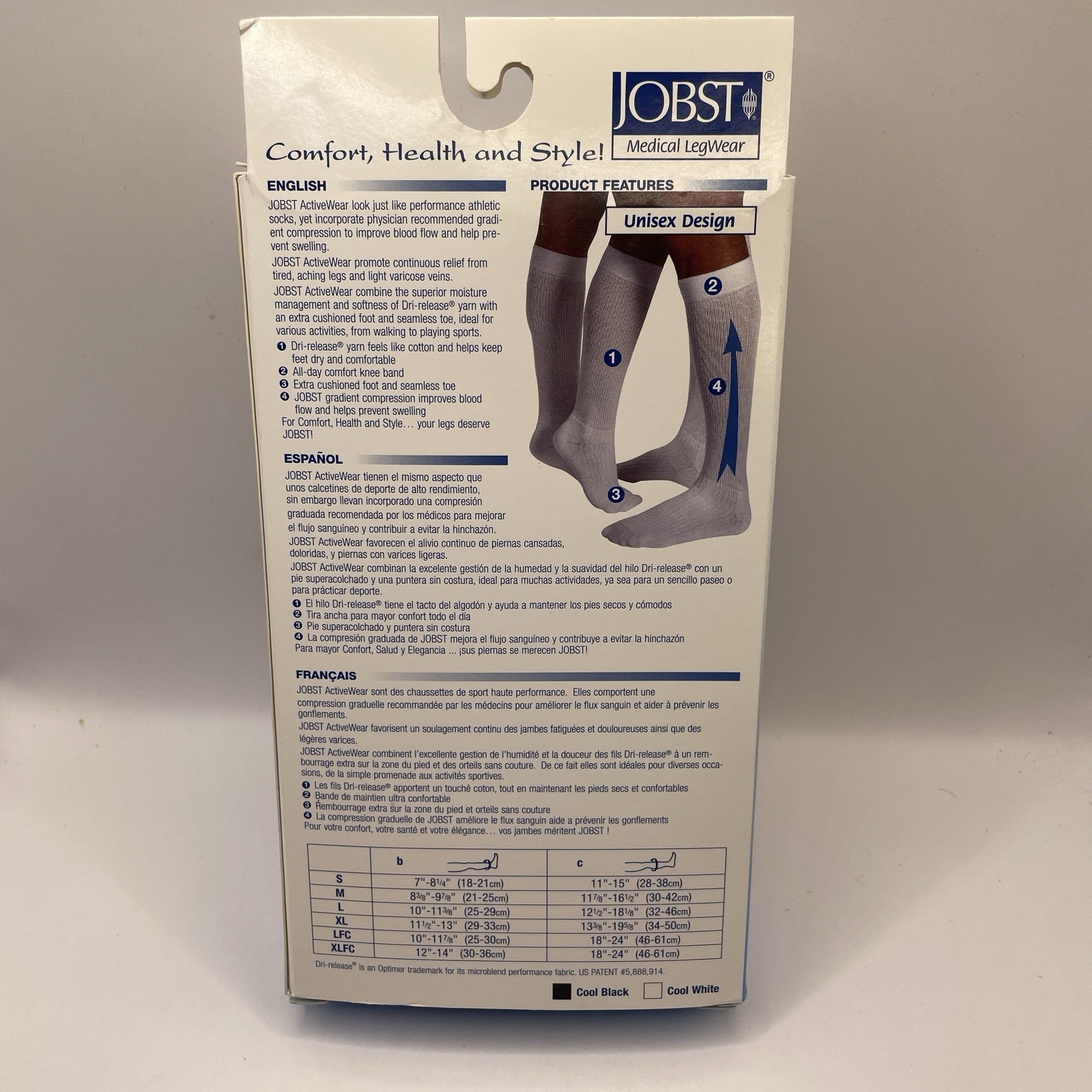JOBST ActiveWear Compression Socks Small Knee 15-20 mmHg Closed Toe White