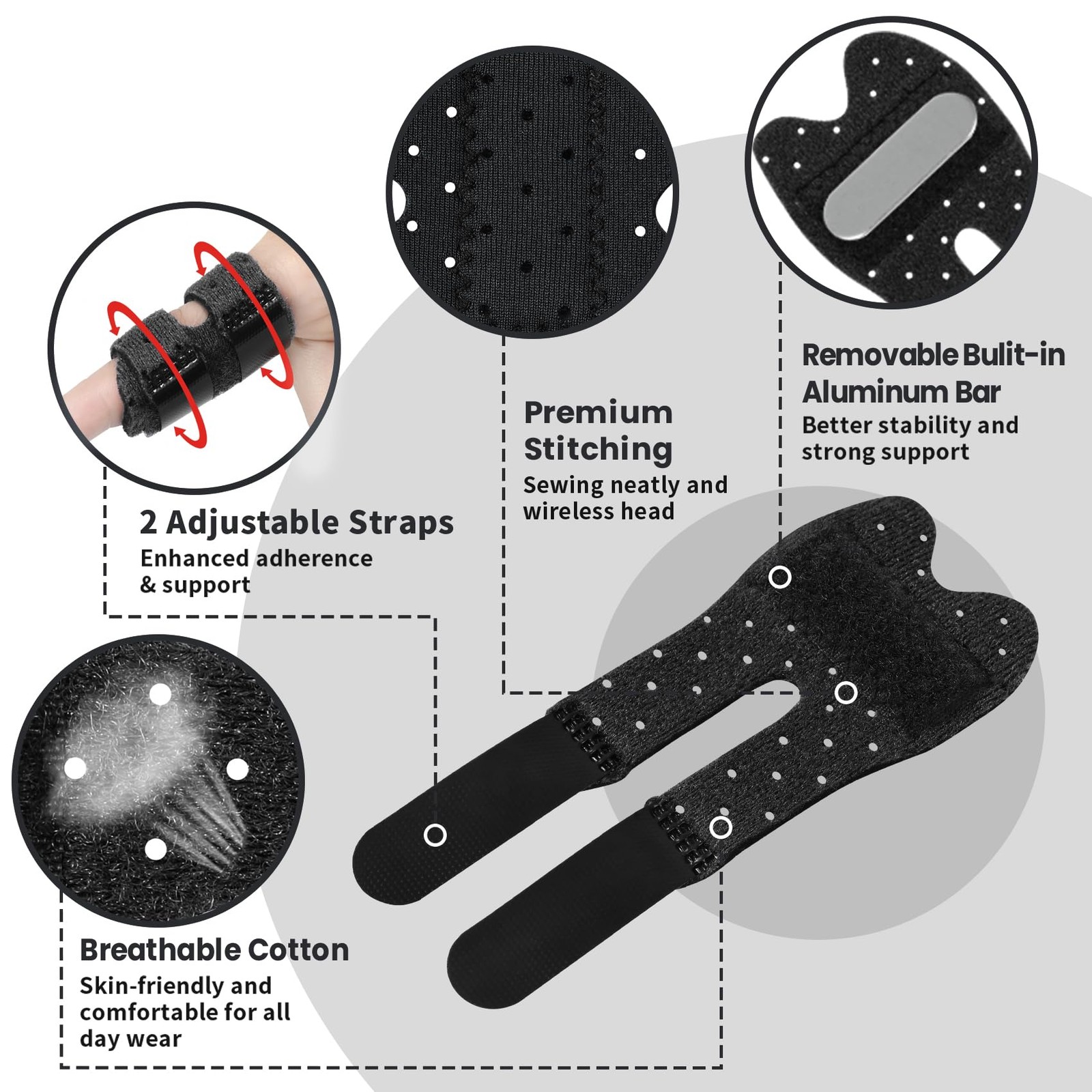 Wisesso Trigger Thumb Splints, Finger Splint for Short, Black