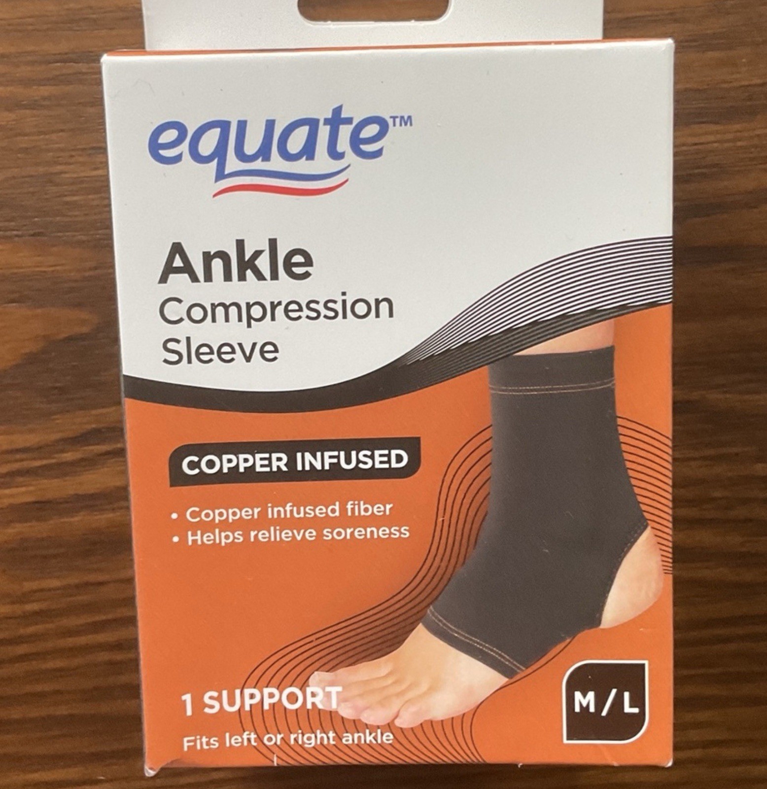 2 x Copper Infused Ankle Compression Sleeve Brand New Equate Brand