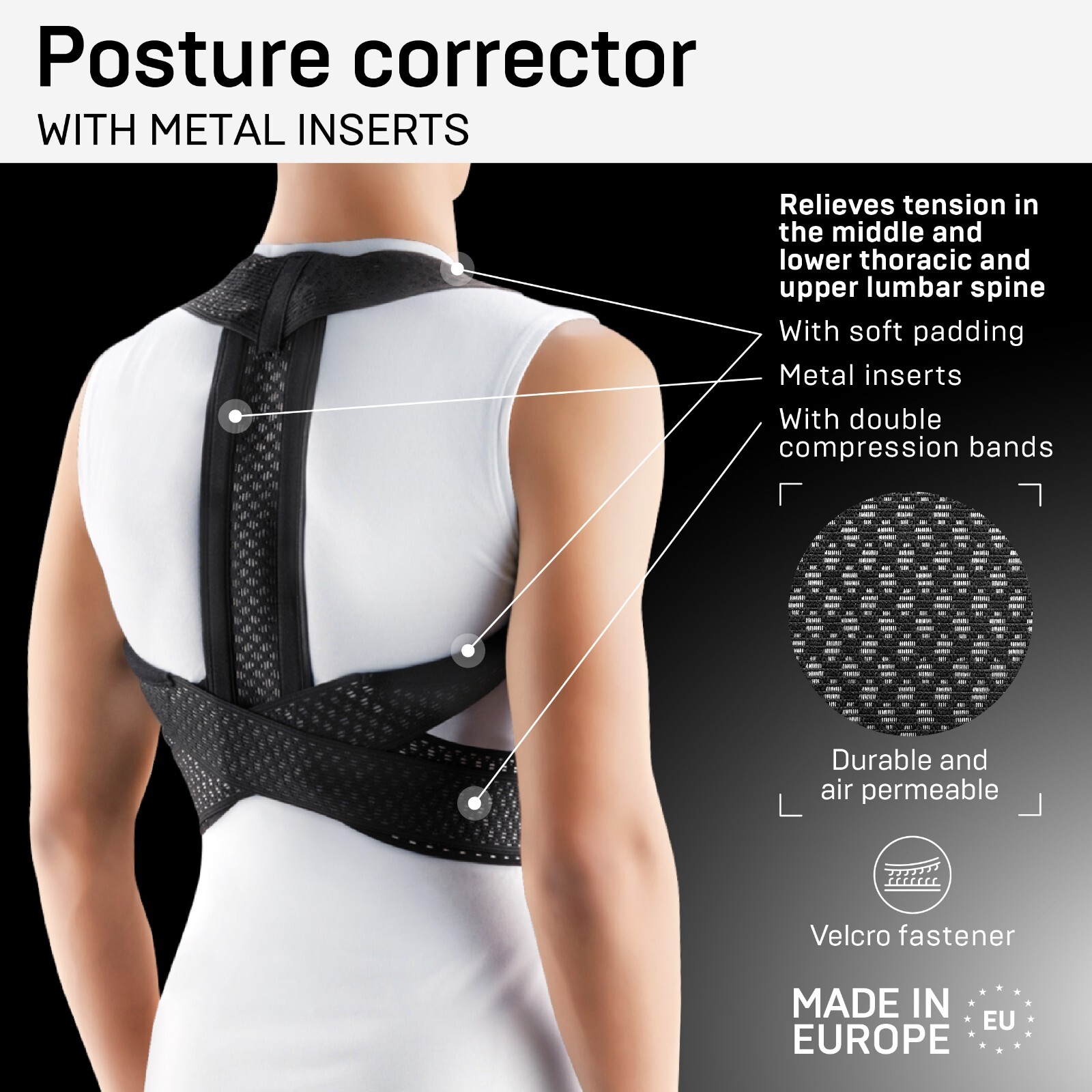 TONUS ELAST POSTURE CORRECTOR AND STRAIGHTENER BRACE WITH METAL INSERTS