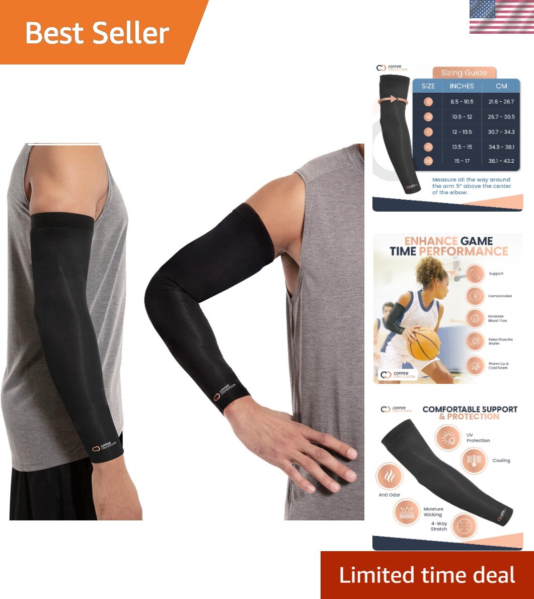 Black Copper Infused Arm Sleeve – Ideal for Tennis Elbow and Post Surgery Rehab