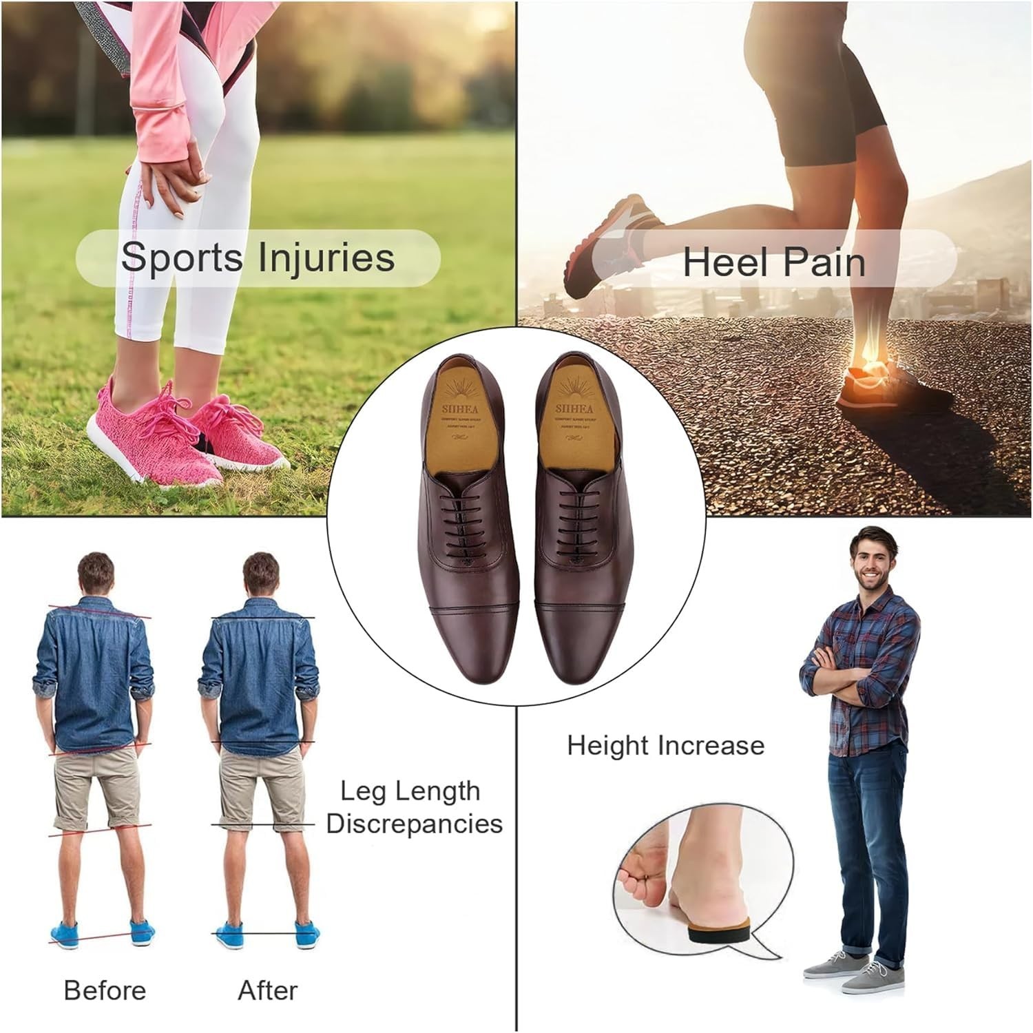 Adjustable Heel Lifts for Shoes – 1/4″ Height Increase Insoles for Pain Relief,